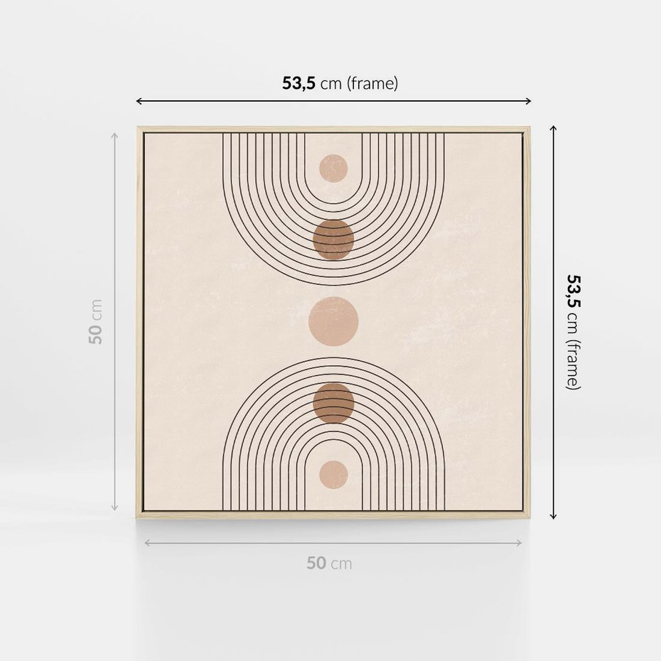 Obraz w ramie 50x50 - Zgeometryzowane Wizje - boho plakat, minimalizm - rama drewno