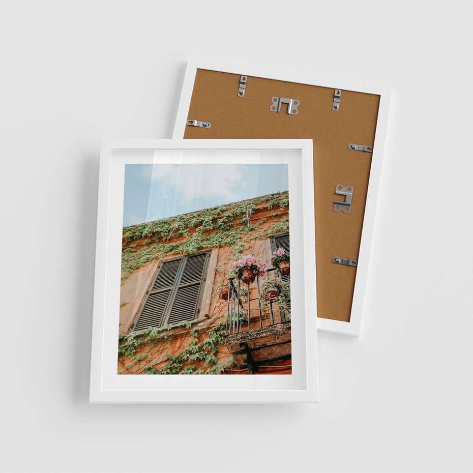 Plakat w ramie 40x50 - Okno do włoskich budynków - włoskie, budynki - rama biała