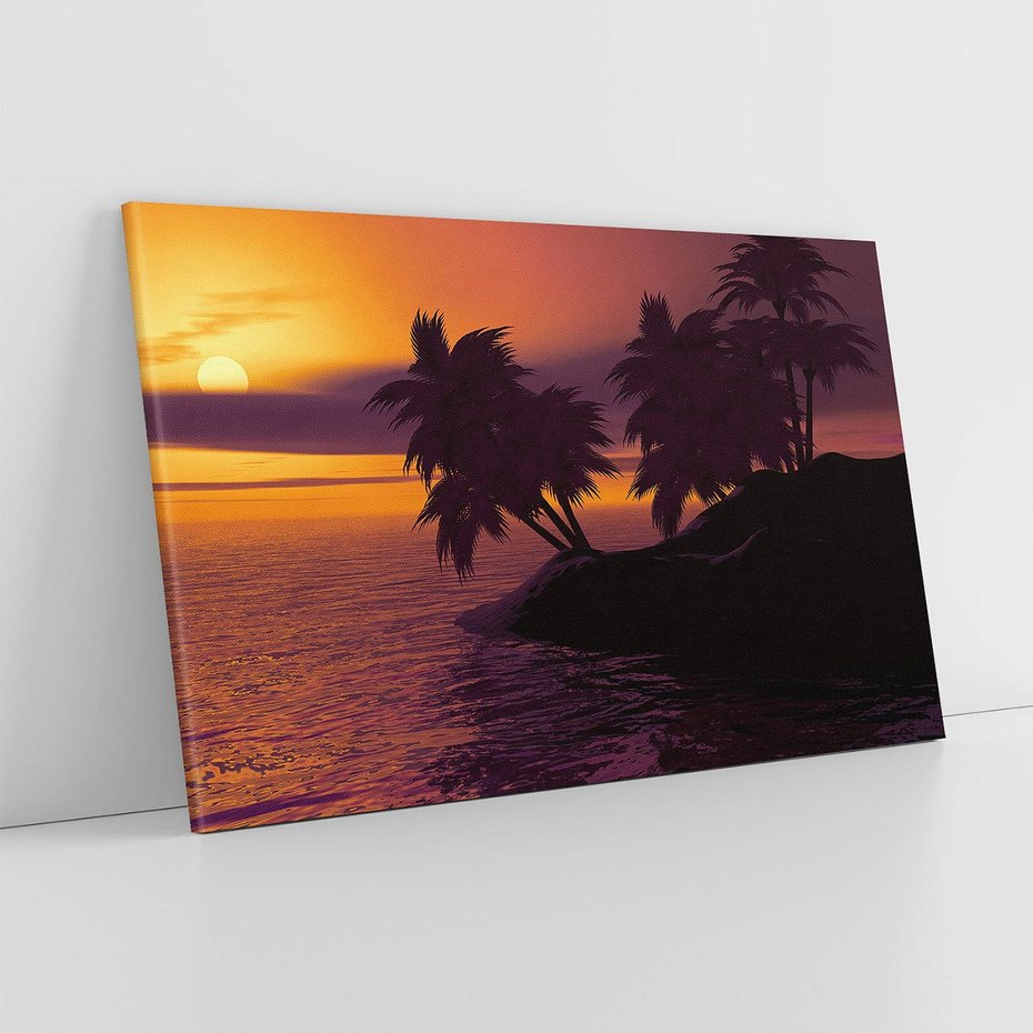 Obraz na płótnie 120x80 - Zachód słońca - Palmy nad morzem - zachód słońca, palmy