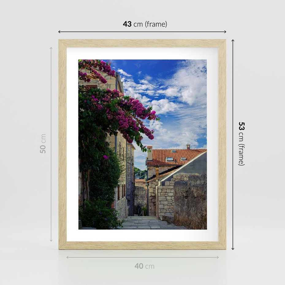 Plakat w ramie 40x50 - Uliczka: perspektywa w mieście - uliczka, perspektywa - rama drewno