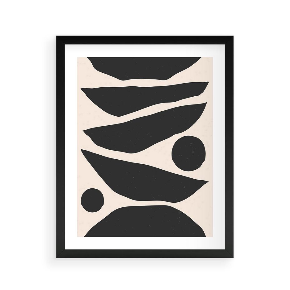 Plakat w ramie 40x50 - Modernistyczna Abstrakcja w Czerni i Bieli - abstrakcja, czarno biała grafika - rama czarna