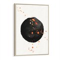 Obraz w ramie 70x100 - Wnętrza Marzeń - abstrakcyjna czarna plama, rozsiane pomarańczowe kropki - rama drewno