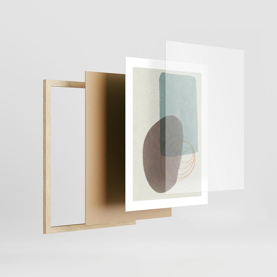 Plakat w ramie 30x40 - Rozkwitające Formy - geometryczne elementy, stonowane ziemiste kolory - rama drewno