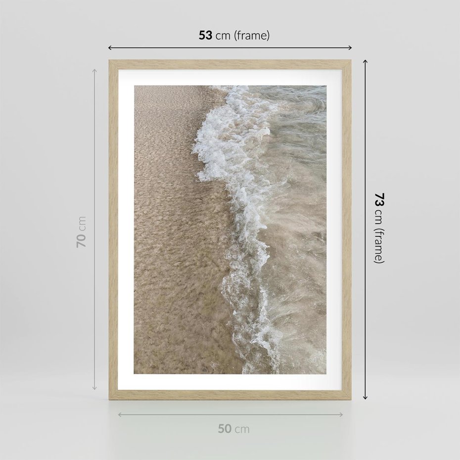 Plakat w ramie 50x70 - Fale Morza na Piasku - plaża, morze - rama drewno