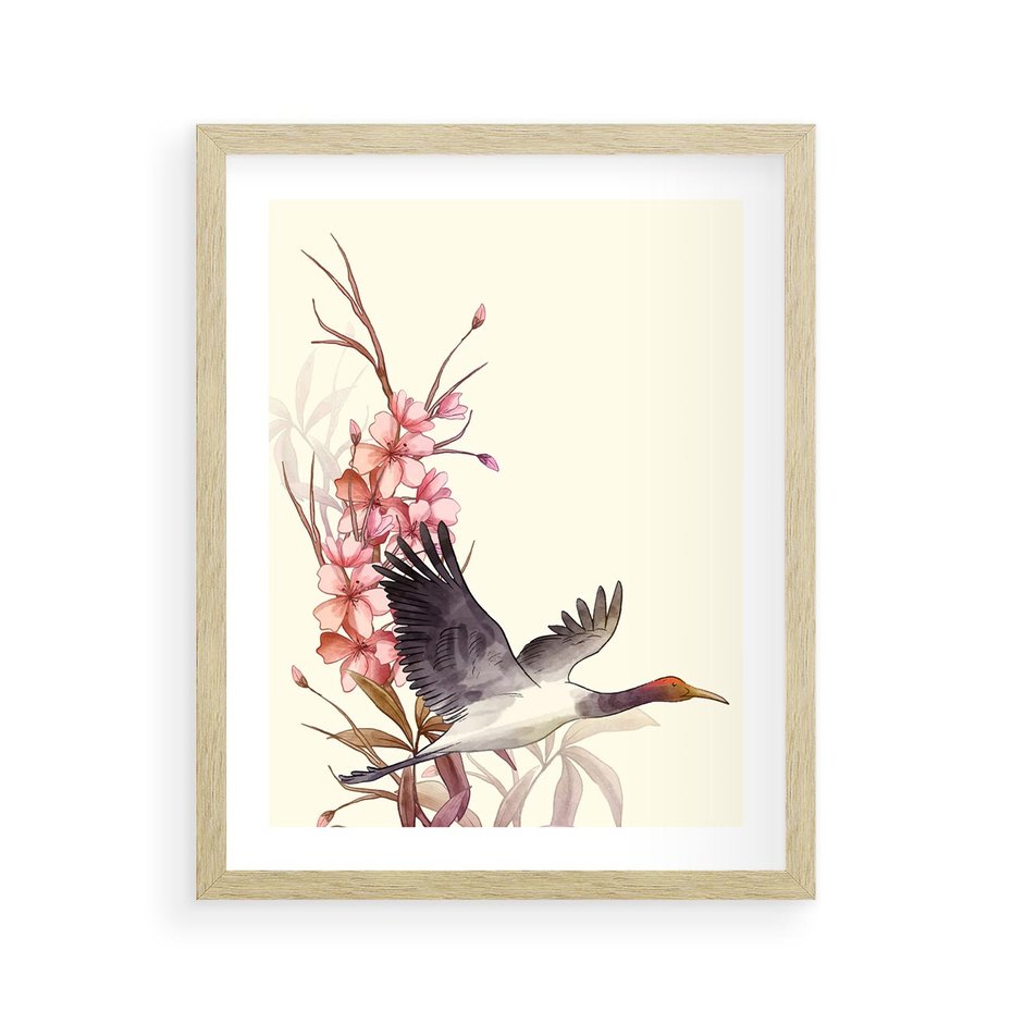 Plakat w ramie 40x50 - Szept Japonii - japońska sztuka, ptak - rama drewno