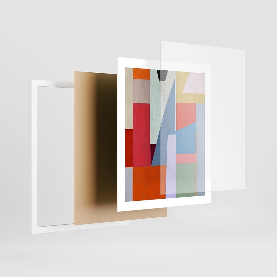 Plakat w ramie 40x50 - Migotliwe Nastroje Kształtów - różne geometryczne formy, olejny obraz - rama biała