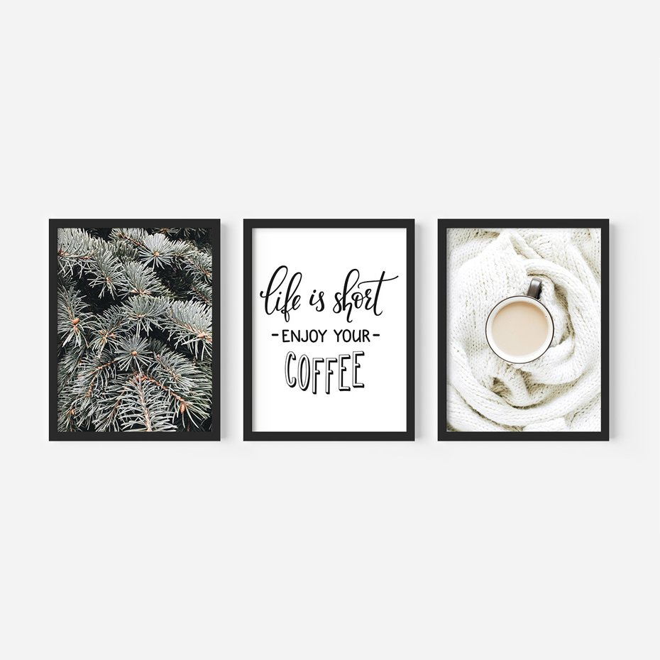 Zestaw obrazy w ramie 40x50 galeria - Kawa, zima, koc - rama czarna