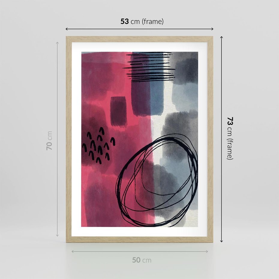 Plakat w ramie 50x70 - Formy w Różu i Granacie - abstrakcja, różne formy - rama drewno