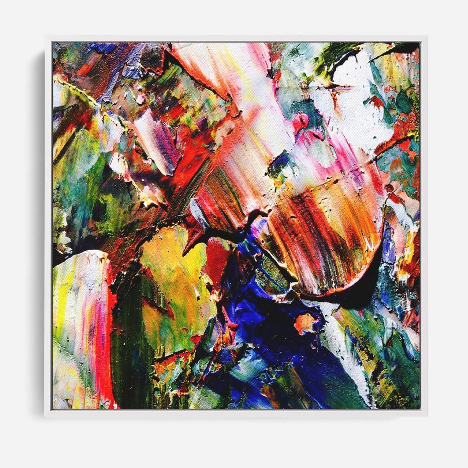 Obraz w ramie 50x50 - Szalejące ognie kolorów - abstrakcja, farby olejne - rama biała