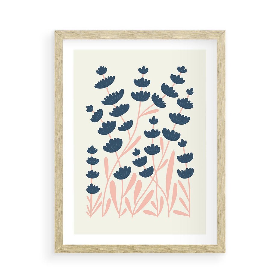 Plakat w ramie 50x70 - Migotliwe Kształty - kwiaty, rośliny - rama drewno