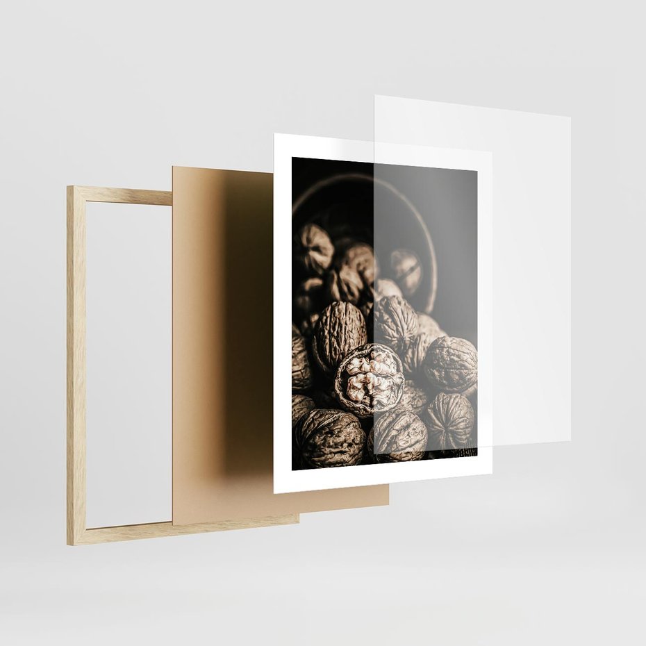 Plakat w ramie 40x50 - Orzechy Włoskie w Sepii - orzechy włoskie, fotografia retro - rama drewno