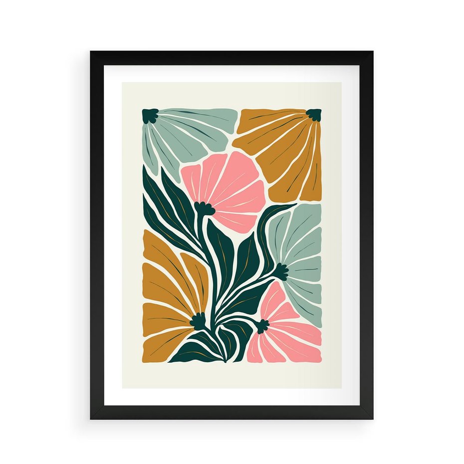 Plakat w ramie 50x70 - Rozplątane Myśli - abstrakcyjna kompozycja, pastelowe kwiaty - rama czarna