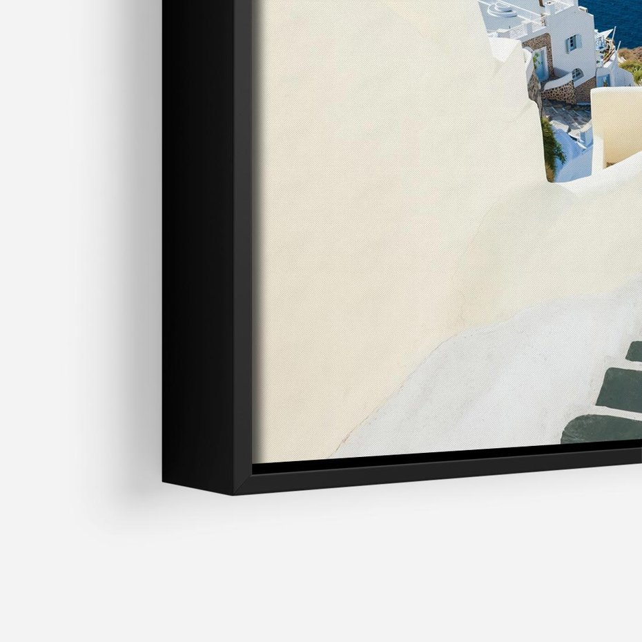 Obraz w ramie 50x50 - Malowniczy urok wyspy - Santorini, schodki - rama czarna