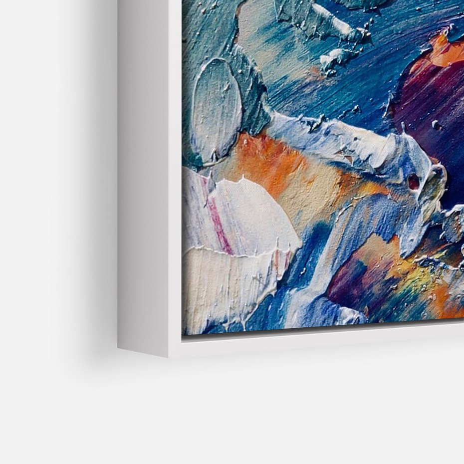 Obraz w ramie 50x70 - Rytmy ukrytych pragnień - chaos i abstrakcja, plamy koloru - rama biała