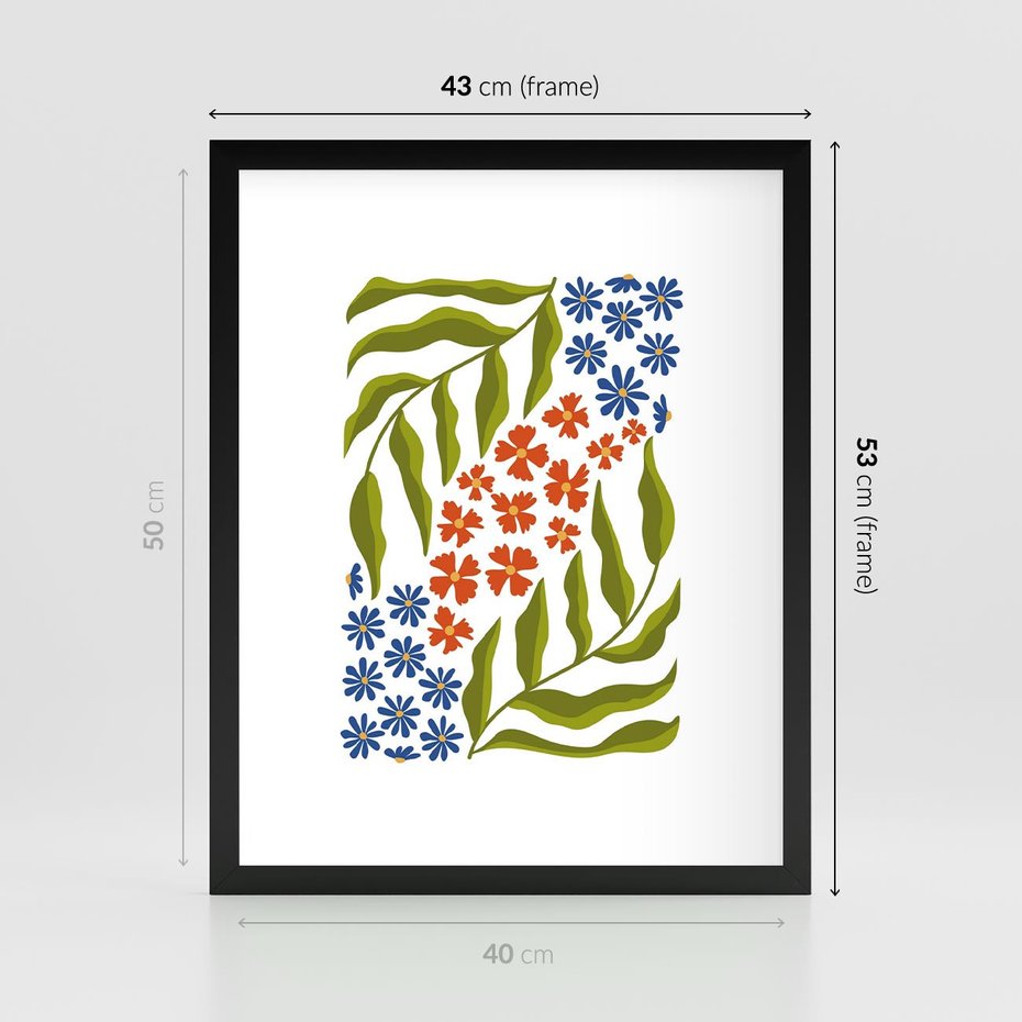 Plakat w ramie 40x50 - Splątane Granice - kwiaty, sztuka nowoczesna - rama czarna