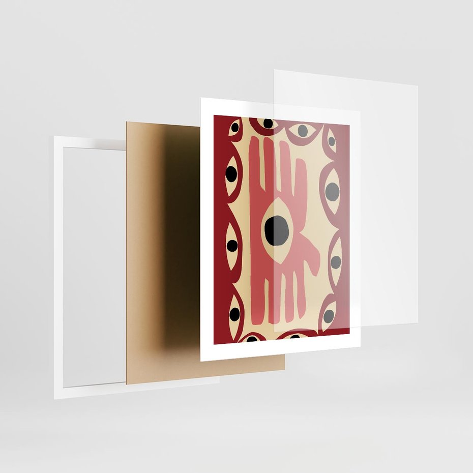 Plakat w ramie 40x50 - Migotliwe Kształty - abstrakcyjny obraz, boho styl - rama biała