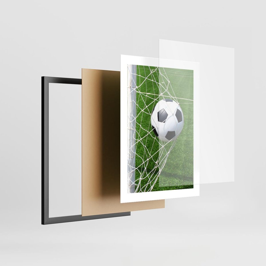 Plakat w ramie 30x40 - Namiętność Piłki i Gola - piłka nożna, gol - rama czarna