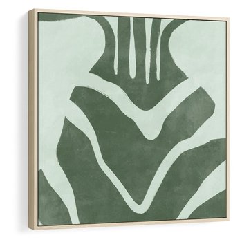Obraz w ramie 50x50 - Zieleń Odpoczynku - zielony plakat, nieregularne splątane linie - rama drewno