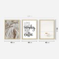 Zestaw obrazy w ramie 40x50 galeria - Kawa, łóżko, pościel, minimalizm - rama drewno
