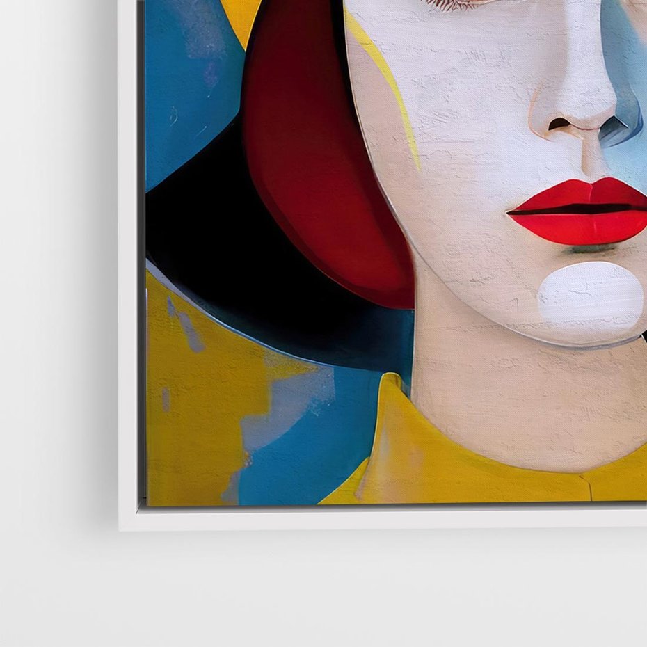 Obraz w ramie 80x80 - Kształtujące Widzenia - abstrakcyjny obraz olejny, portret twarzy kobiety - rama biała