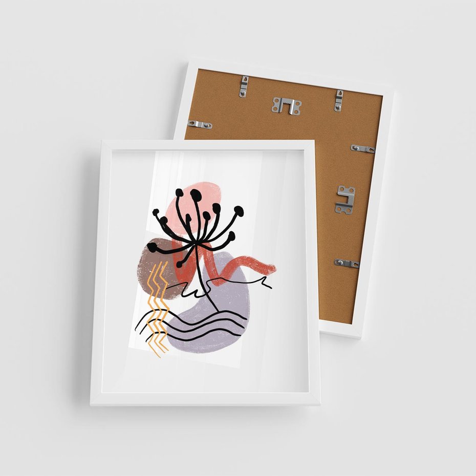 Plakat w ramie 40x50 - Migocące Odsłony - abstrakcyjna sztuka, liść dmuchawiec - rama biała