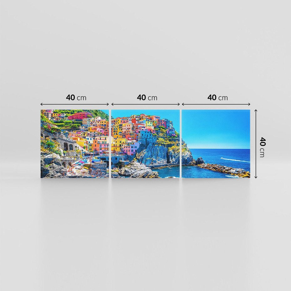 Obraz na płótnie 120x40 - Barwne Wybrzeże - nadmorskie miasto na klifie, kolorowe tęczowe budynki