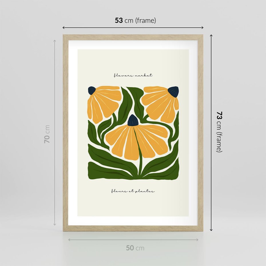 Plakat w ramie 50x70 - Kreatywne Wibracje - sztuka nowoczesna, kolorowe kwiaty - rama drewno