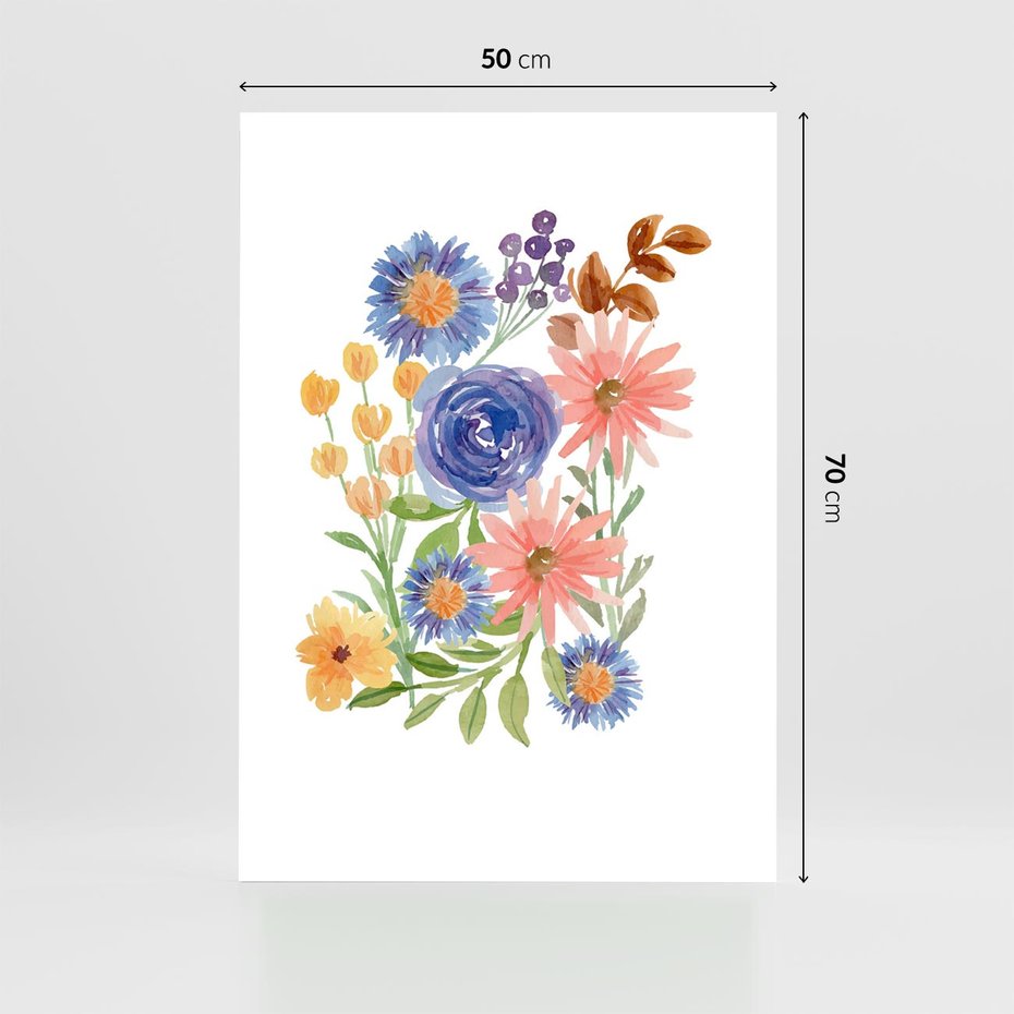 Plakat bez ramy 50x70 - Migocące Widoki Kwiatów - akwarelowe polne kwiaty, minimalistyczny plakat