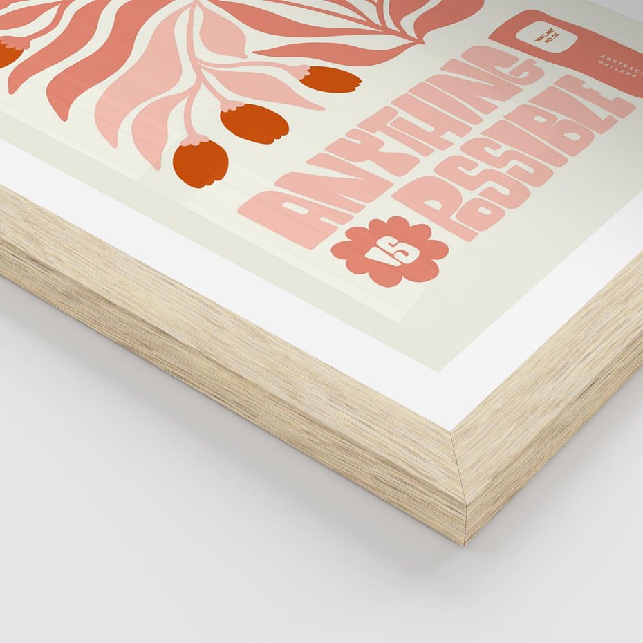 Plakat w ramie 40x50 - Migotliwa Euforia - kompozycja w łososiowym kolorze, kwiaty - rama drewno