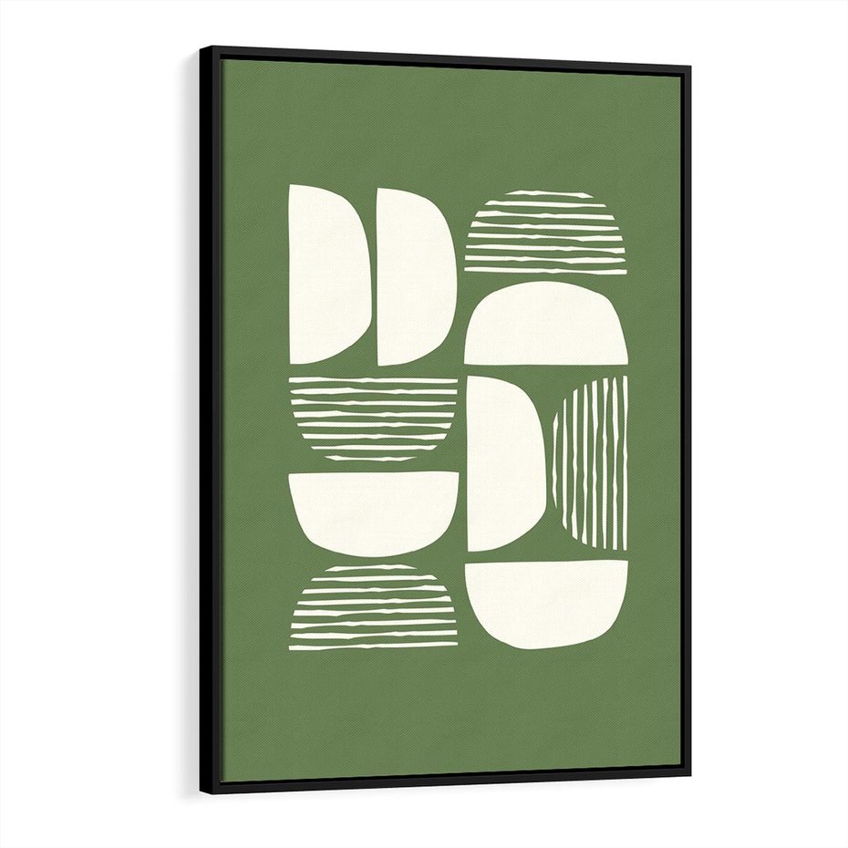 Obraz w ramie 70x100 - Migotliwe Formy - geometryczne boho kształty na brązowym, oliwkowym tle - rama czarna