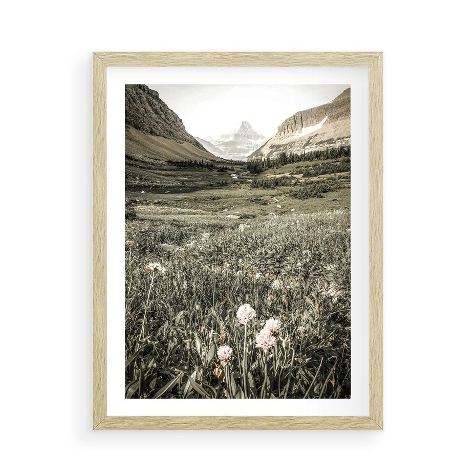 Plakat w ramie 50x70 - Nostalgiczne Góry - górski krajobraz, łaka w górach - rama drewno