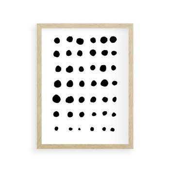 Plakat w ramie 30x40 - Migocące Anomalie - abstrakcyjna kompozycja z czarnych kropek, minimalistyczny czarno bialy plakat - rama drewno