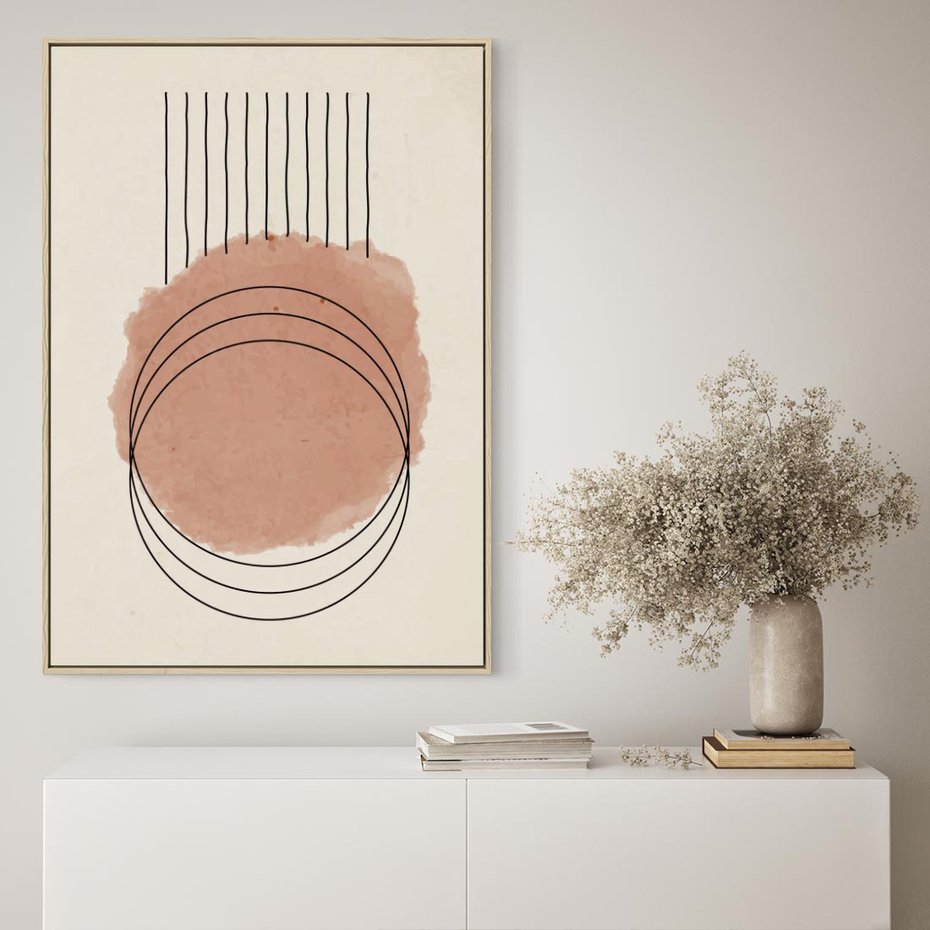 Obraz w ramie 80x120 - Migotliwe Kontury - akwarelowa plama, geometryczne szkicowane kształty - rama drewno