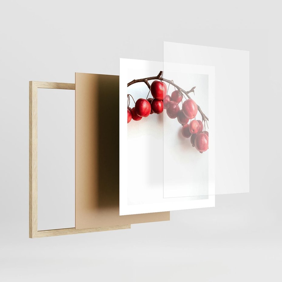 Plakat w ramie 40x50 - Jesienne Owoce - jarzębina, czerwone owoce - rama drewno