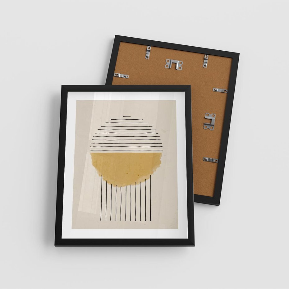 Plakat w ramie 40x50 - Podróżne Kreski - akwarelowa plama, geometryczne szkicowane kształty - rama czarna