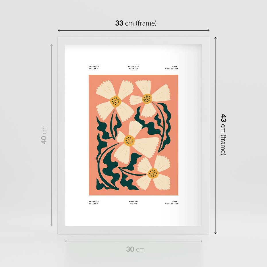 Plakat w ramie 30x40 - Refleksje w roślinnym odbiciu - kwiatowa kompozycja, minimalizm - rama biała