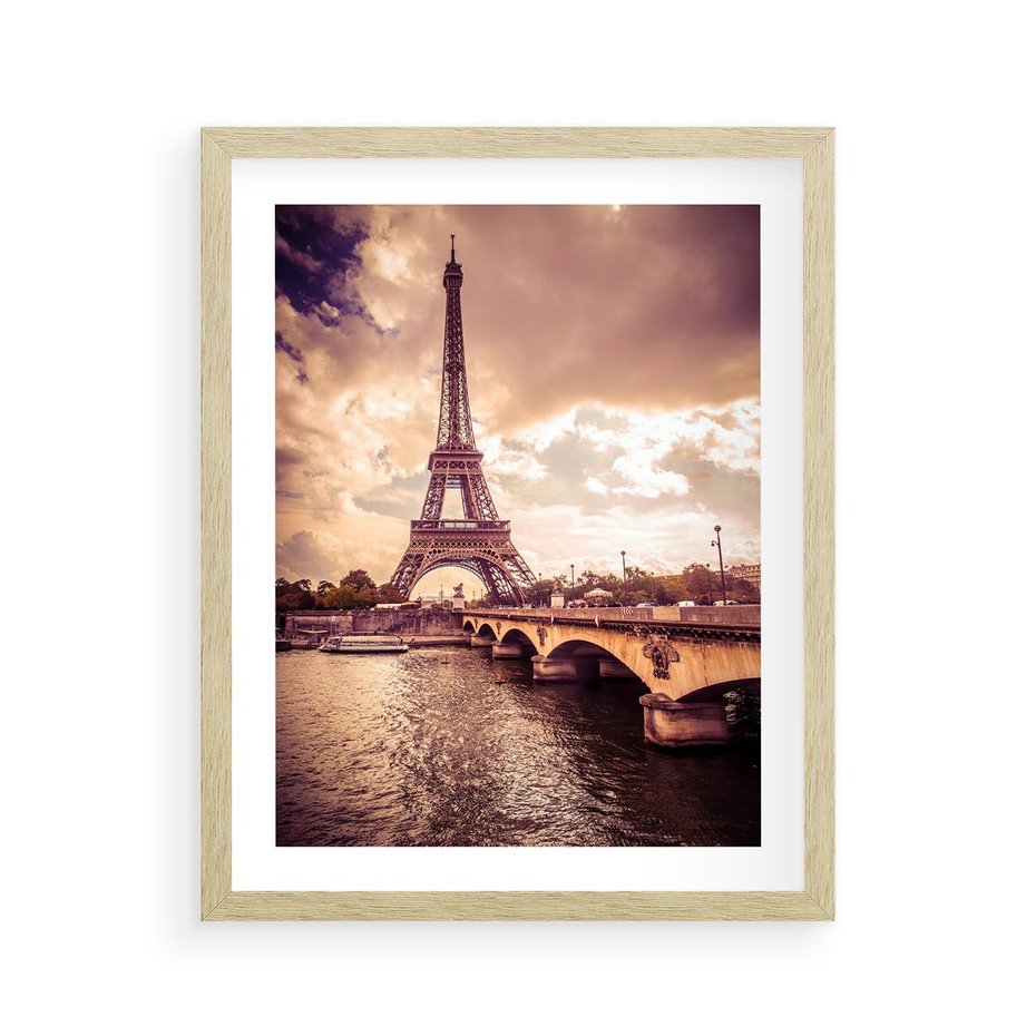 Plakat w ramie 40x50 - Eiffla: ikona Paryża - Eiffla, Paryż - rama drewno