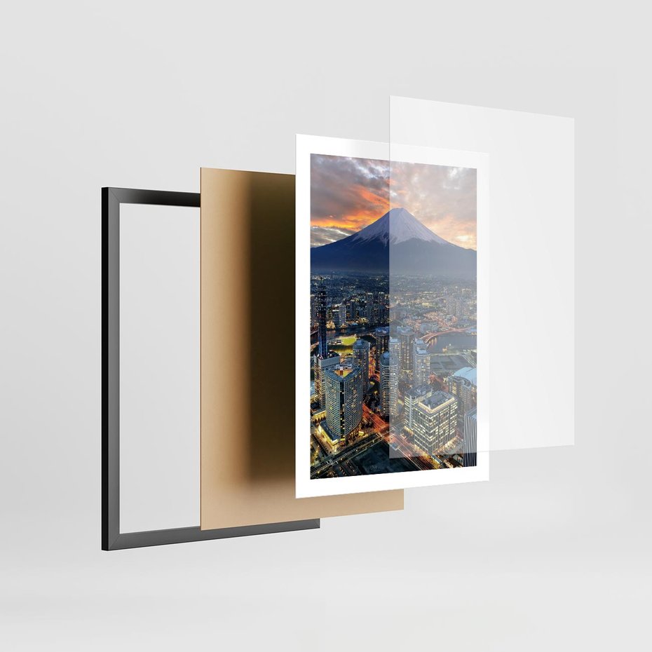 Plakat w ramie 50x70 - Miasto na Górnym Horyzoncie - miasto, góry - rama czarna