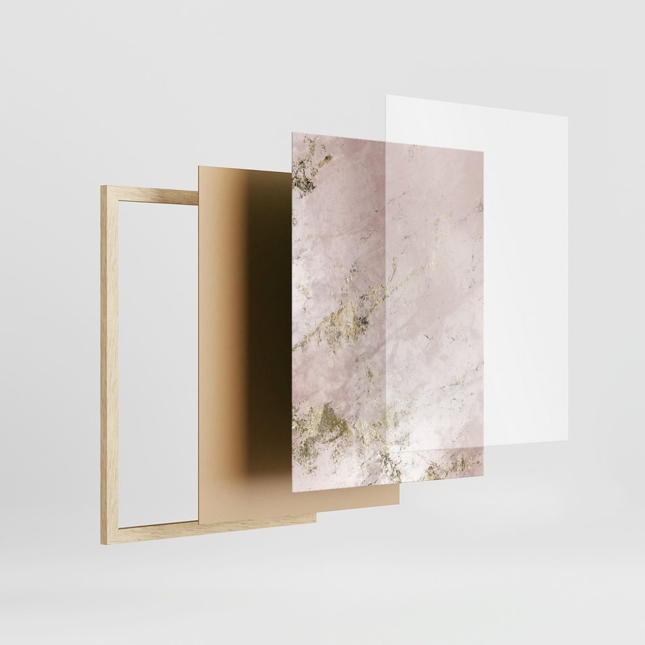 Zestaw obrazy w ramie 50x70 galeria - Marmur, złoto, róż, czerń - rama drewno