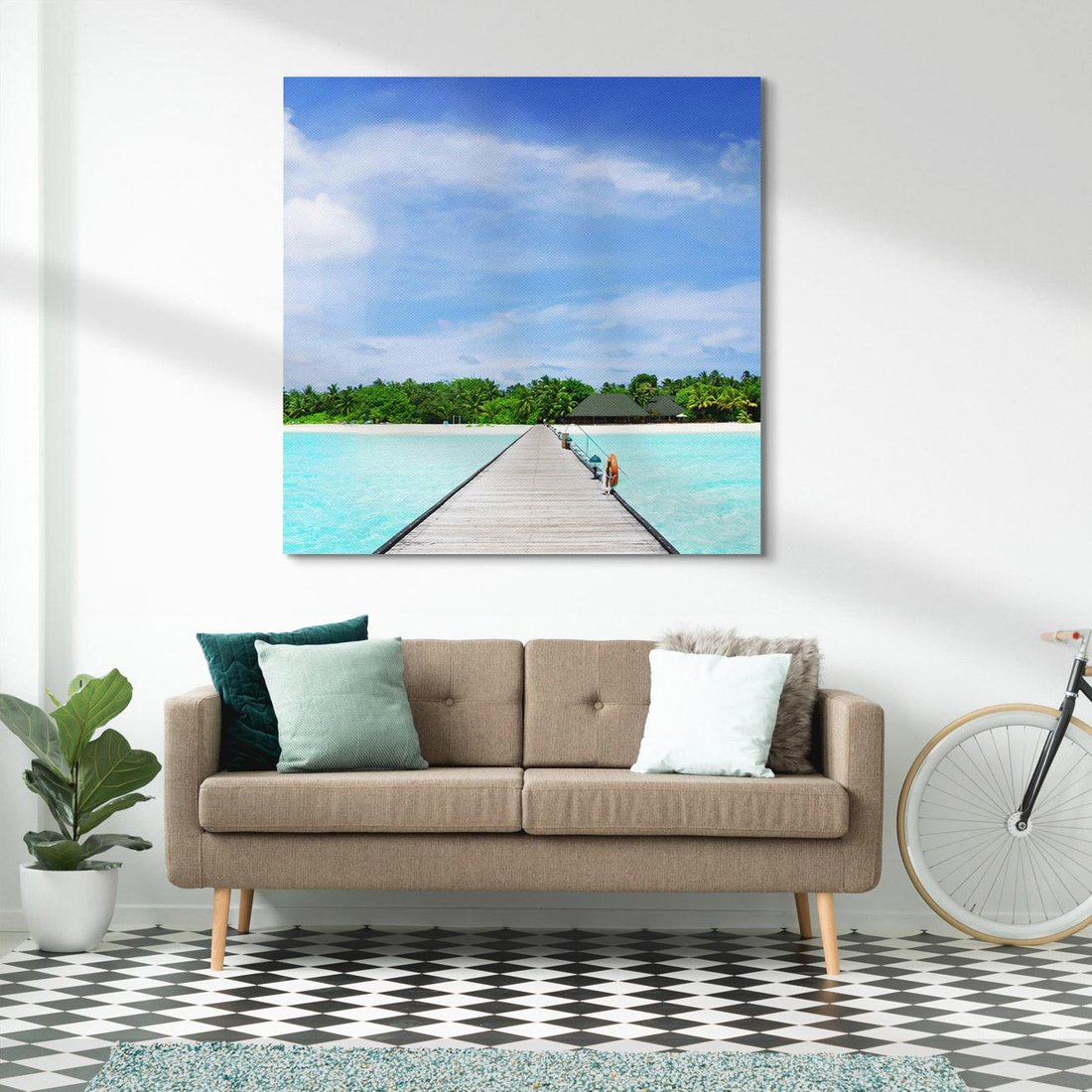 Obraz na płótnie 40x40 - Idylliczne molo na wyspie - plaża, molo