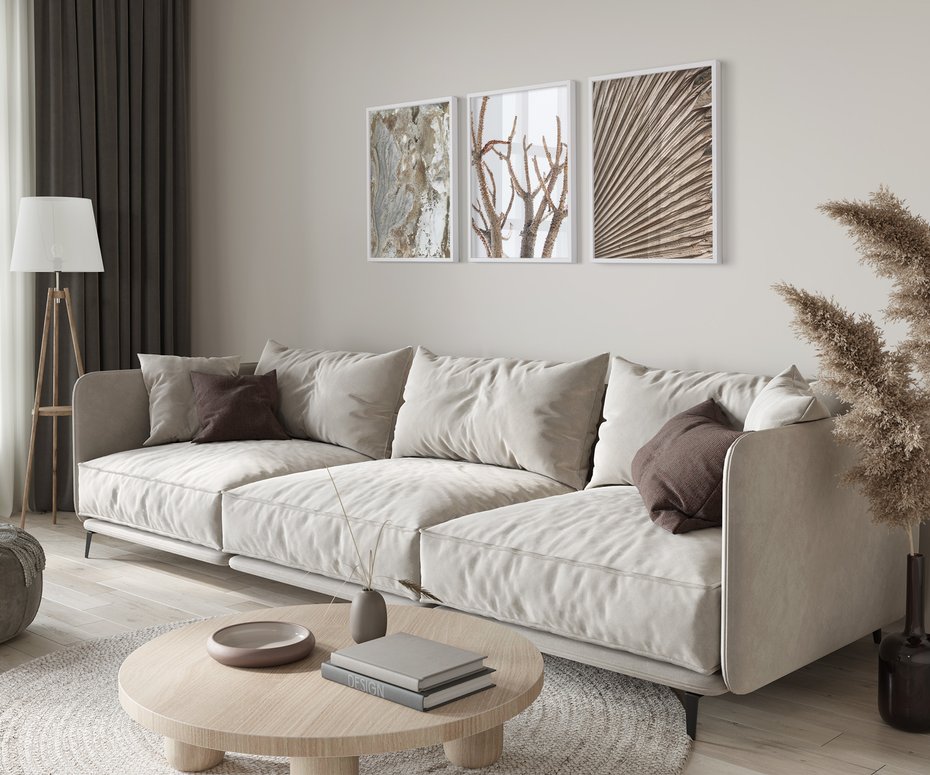 Zestaw obrazy w ramie 40x50 galeria - Minimalizm, beż, boho, suche - rama biała