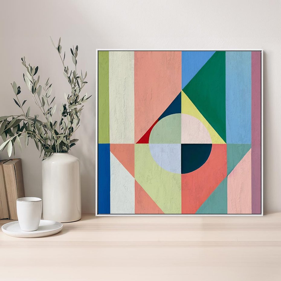 Obraz w ramie 80x80 - Księga Kolorowych Wizji - różne geometryczne formy, koła - rama biała