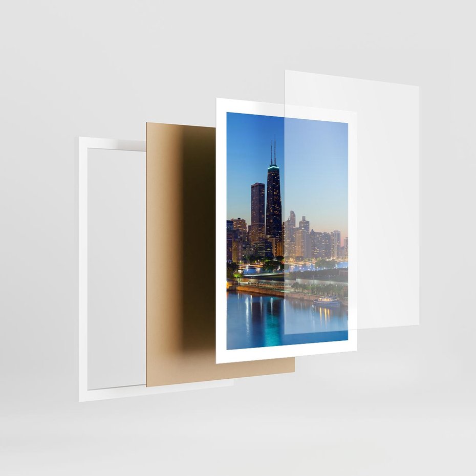 Plakat w ramie 50x70 - Miasto nad Rzeką - miasto, rzeka - rama biała