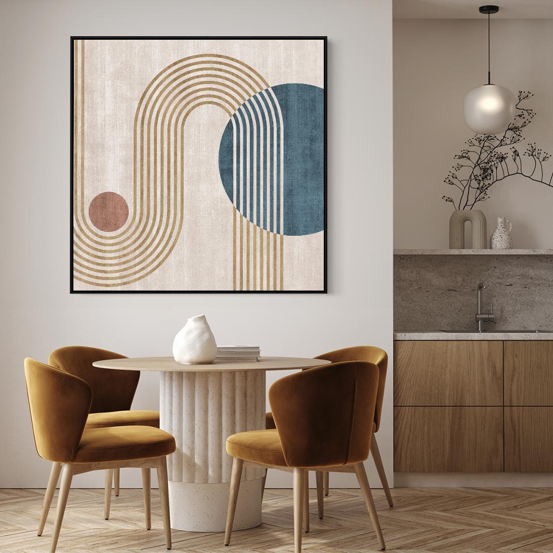 Obraz w ramie 50x50 - Melodia ukrytych snów - retro grafika, styl mid-century - rama czarna