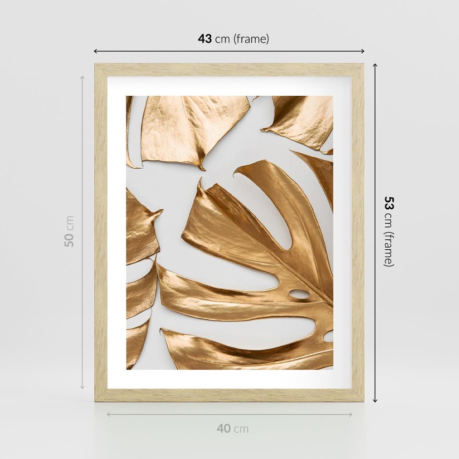 Plakat w ramie 40x50 - Siła Natury - złote, liście - rama drewno