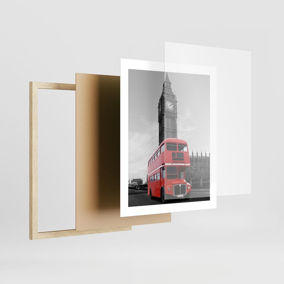 Plakat w ramie 40x50 - Autobusy w tętniącym życiem Londynie - Londyn, autobus - rama drewno