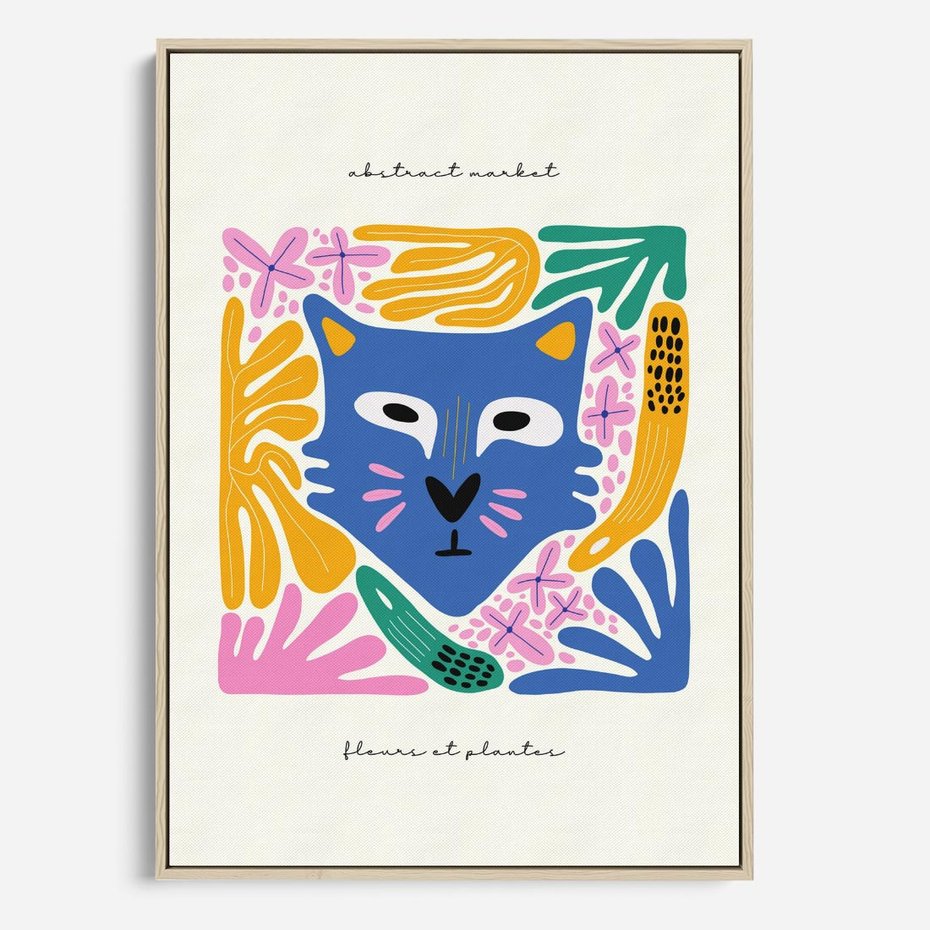 Obraz w ramie 70x100 - Kolorowe Spektrum - abstrakcyjny plakat, niebieski kot - rama drewno