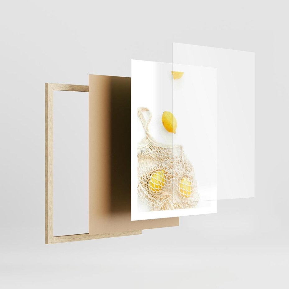 Plakat w ramie 50x70 - Cytrynowa Siatka - cytryny, materiałowa siatka - rama drewno