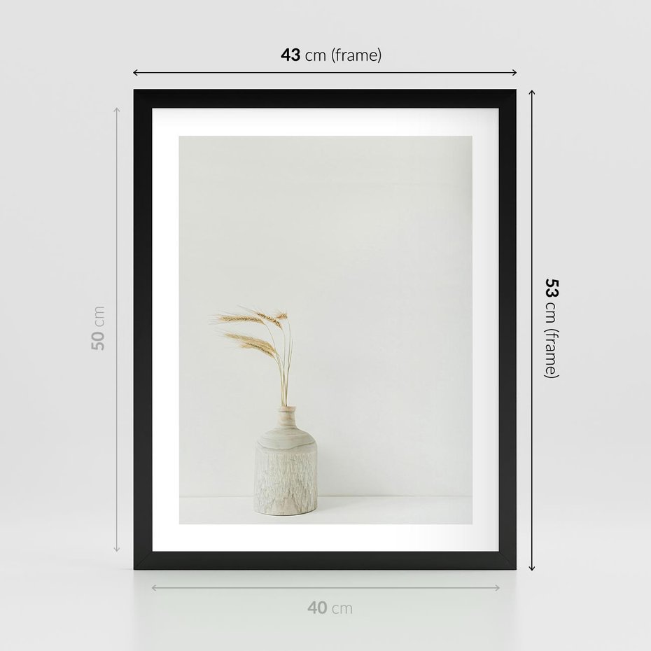 Plakat w ramie 40x50 - Sztuka Prostoty - minimalistyczny wazon, źdźbła traw - rama czarna