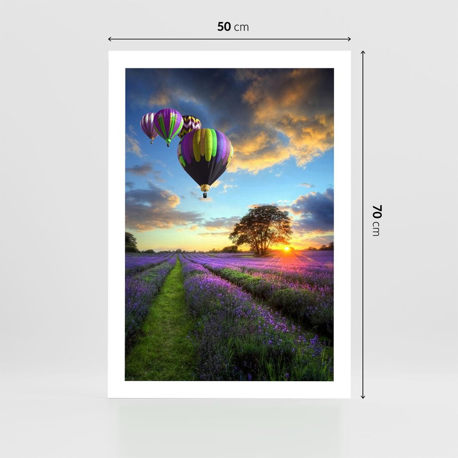 Plakat bez ramy 50x70 - Lawendowe Marzenia - lawenda, balony